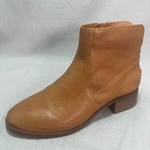 Lucky Brand Pedera Leather Ankle Boots Stacked Heel Brown Side Zip Boho 6.5 (37)